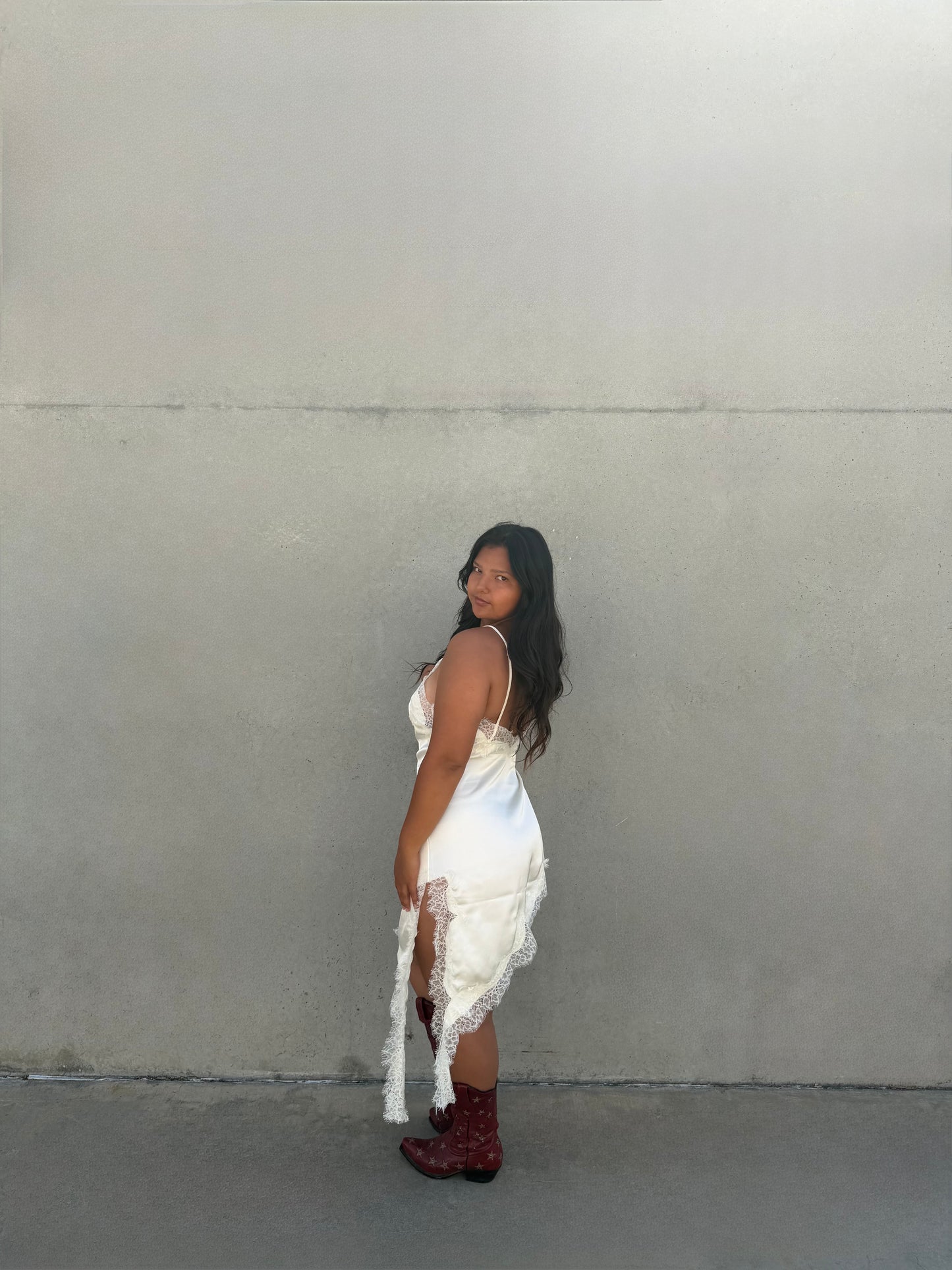 Ella Satin Asymmetrical Dress (BEIGE)