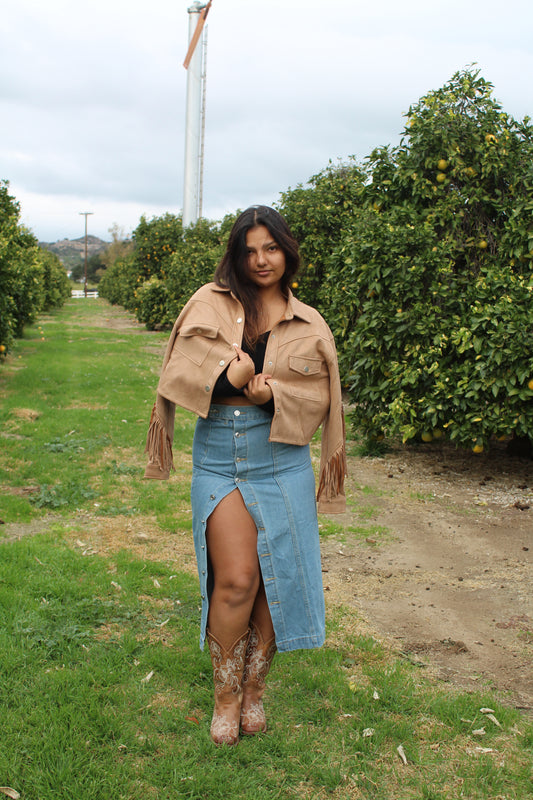 Maggie Denim Slit Skirt ( Light Blue )